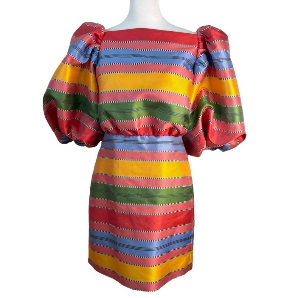 Antonio Melani x The Nat Note Nell Striped Jacquard Puff Sleeve Dress 2 NWT - Picture 6 of 9